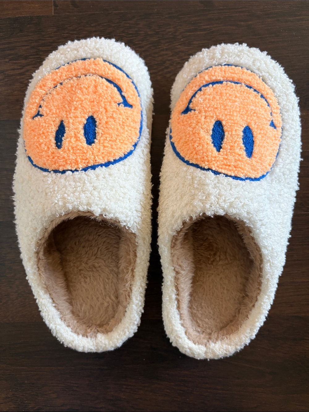 Cream Slippers with Orange Smiley